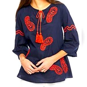 Crown and Ivy Navy and Red Printed Blouse‎ in XL